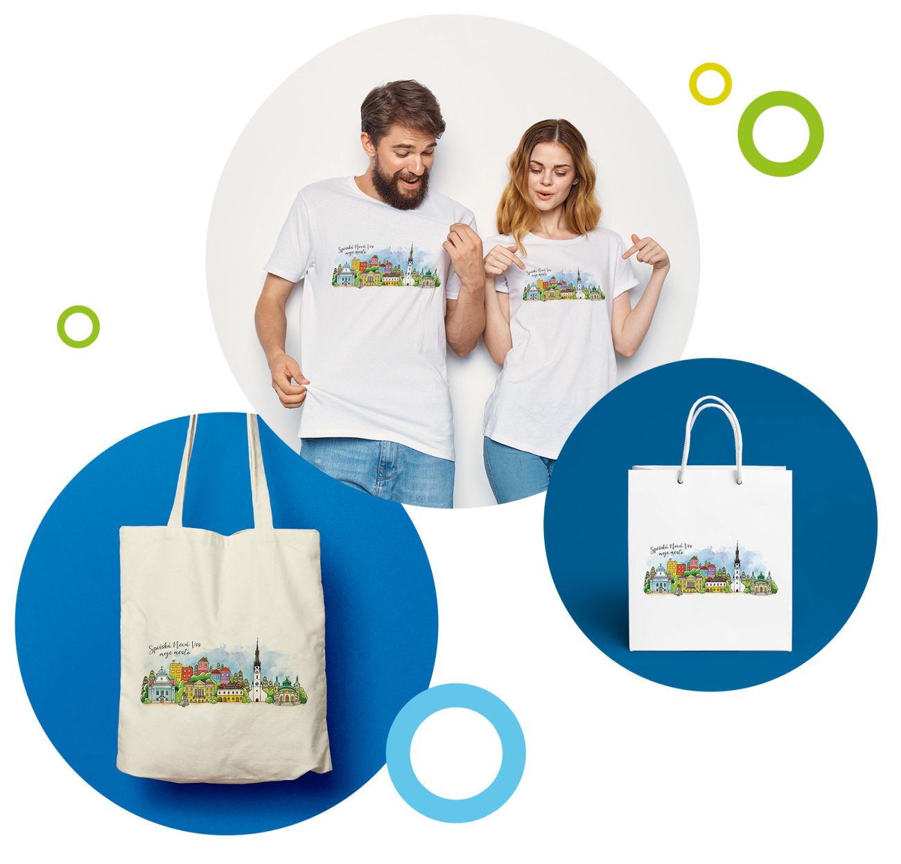 Grafické spracovanie a realizácie tričiek a tašiek pre mesto Spišská Nová Ves