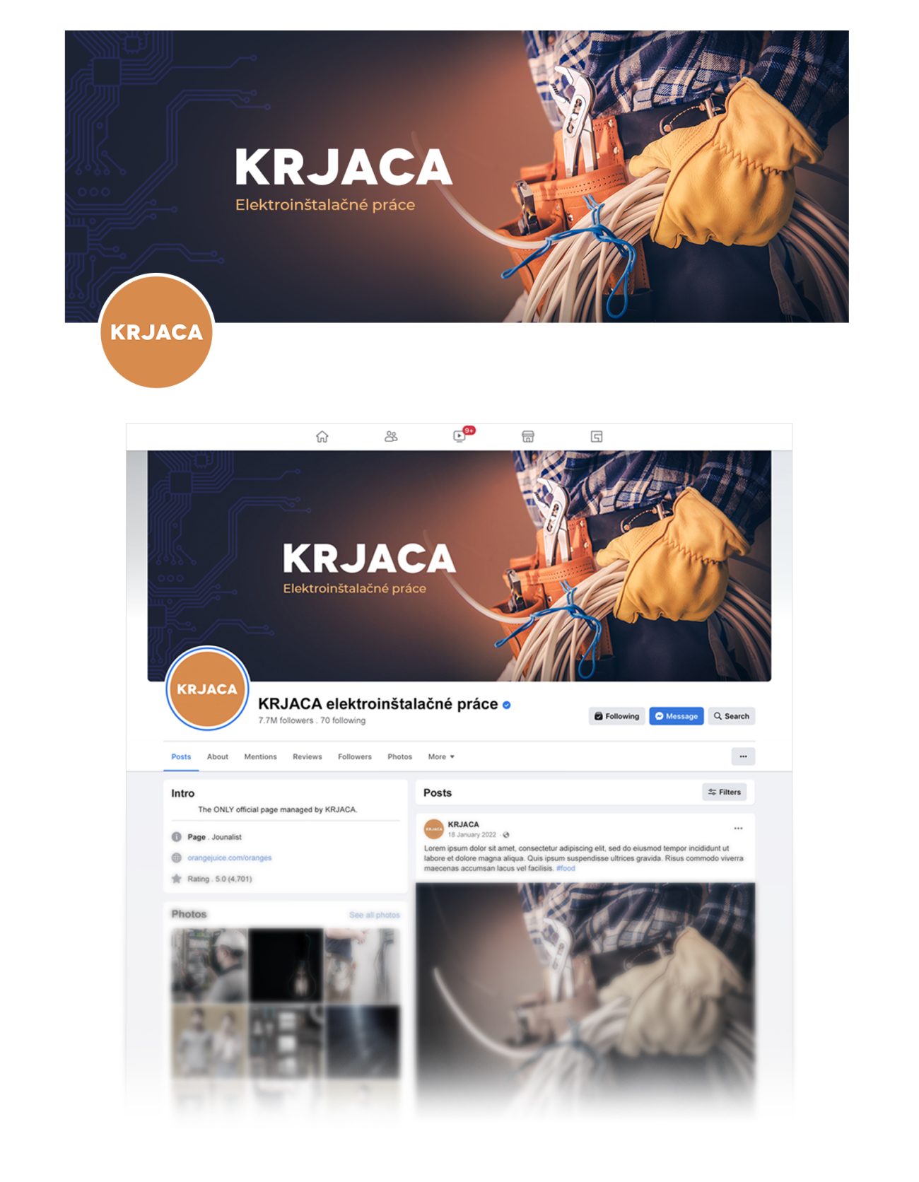 Tvorba titulnej fotky pre Facebook pre firmu Krjaca