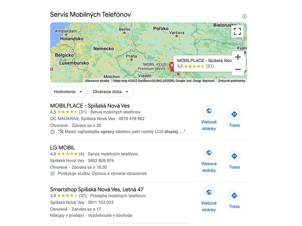 Profil Moja firma na Googli pre firmy a kamenné prevádzky 