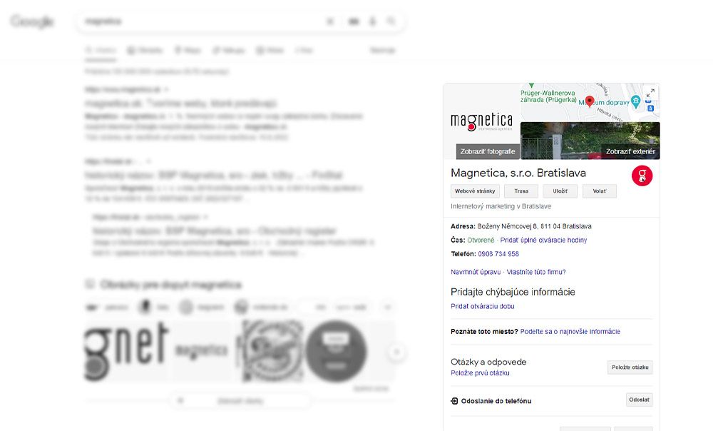Zobrazenie firemného profilu na Googli v službe Moja firma na Google