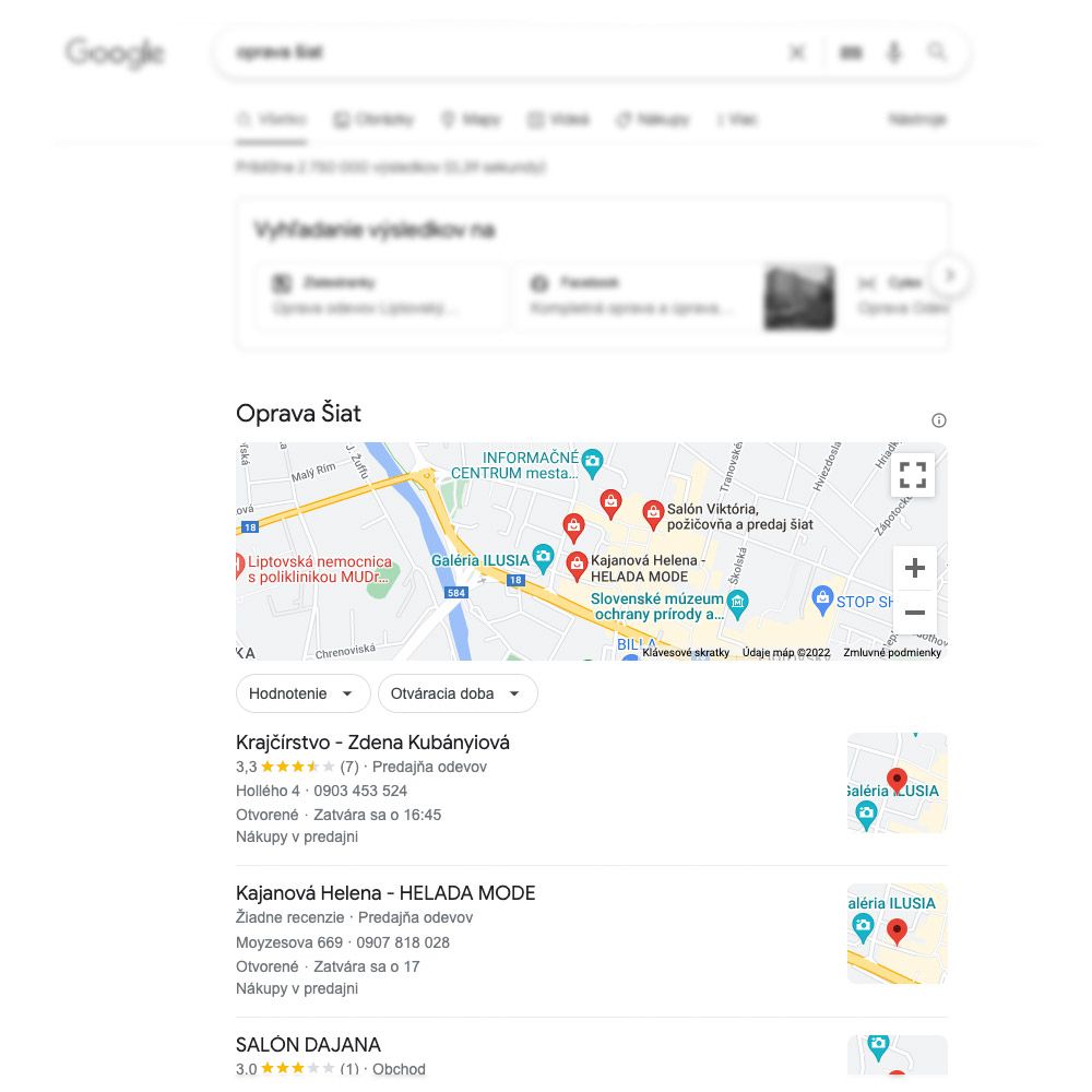 Zobrazenie firemného profilu na Googli v službe Moja firma na Google