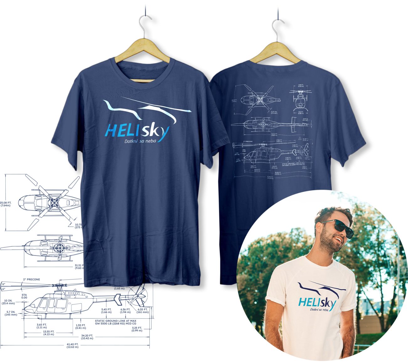 Grafický dizajn potlače tričiek pre Heli Sky