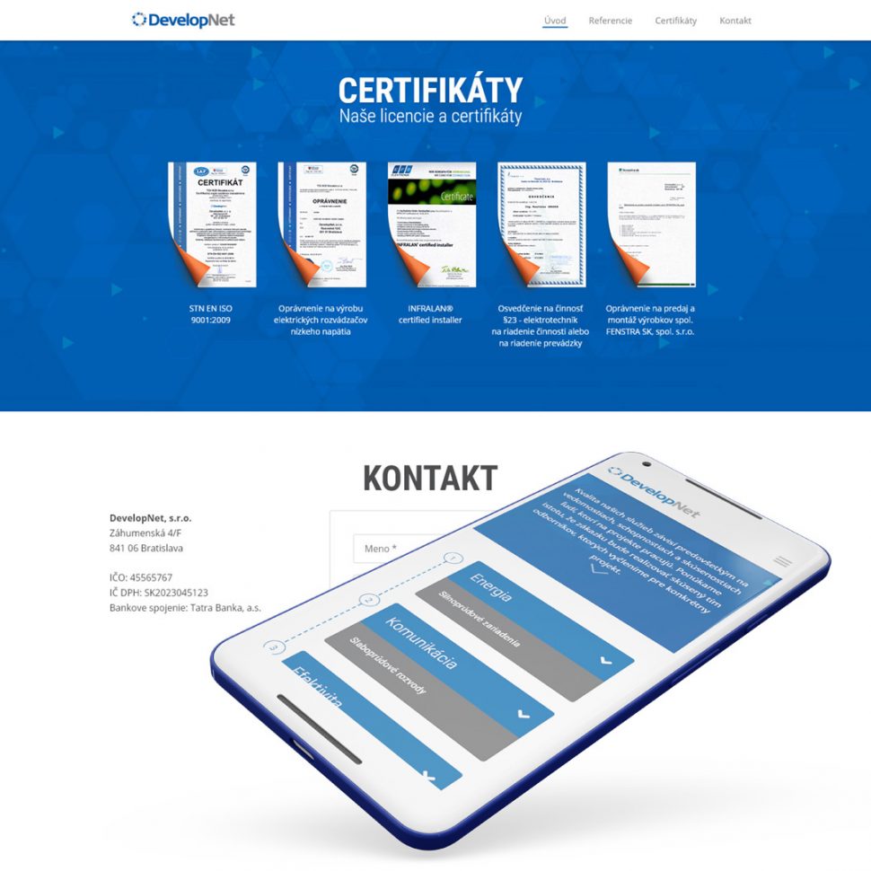 grafický dizajn, copywriting, SEO a tvorba webstránky na mieru pre Developnet